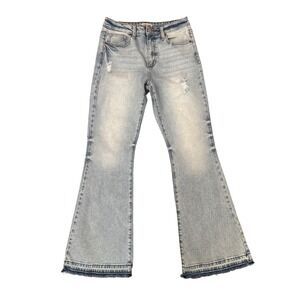 Sneak Peek Flare Jeans Women Light Wash Distressed Raw Hem SIZE 27
